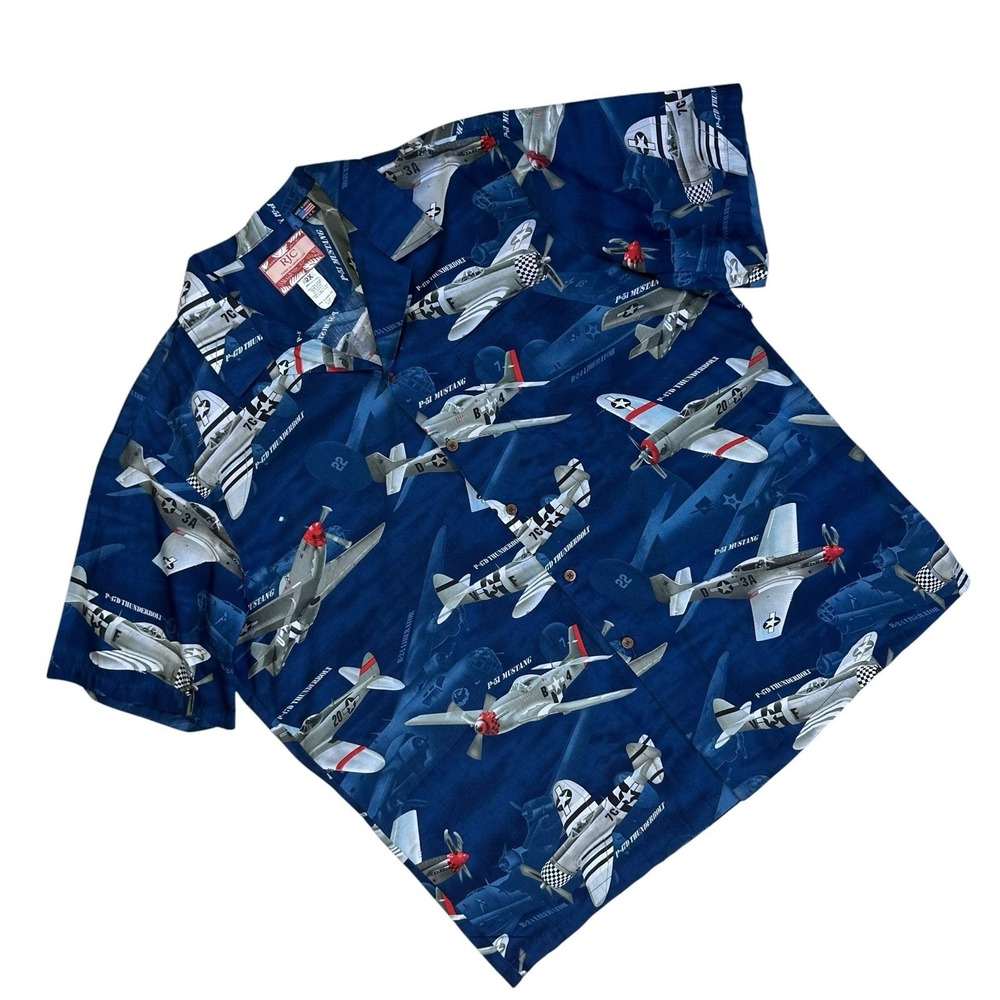 Vtg RJC Fighter Planes WWII Made In Hawaii Shirt Men XXL Navy Blue Military Air